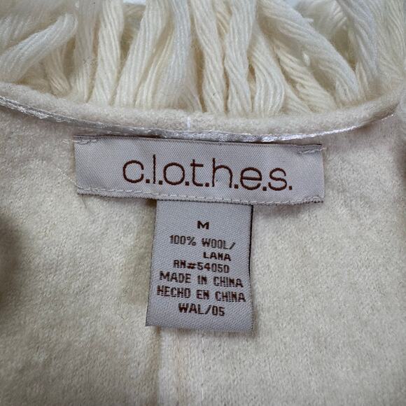 Vintage C.L.O.T.H.E.S. Ivory Fringe 100% Wool Cardigan Sweater Cottage Preppy M - Picture 5 of 6